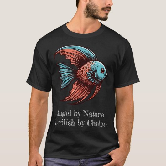 釣り竿と魚で釣りをする猫 Tシャツ (正面)