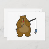 釣り竿と魚で釣りを楽しむクマ ポストカード (正面/裏面)