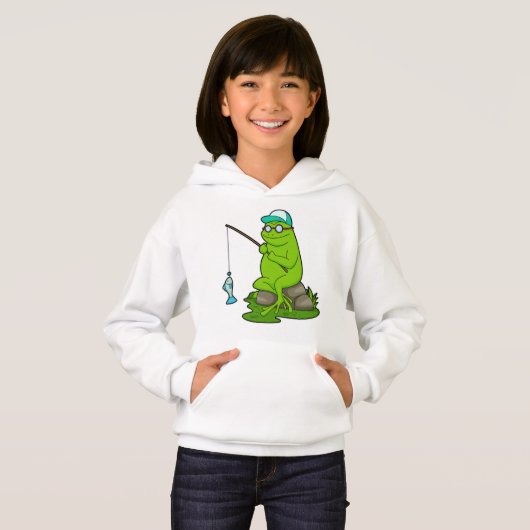 釣り竿と魚で魚釣りとしてカエル (正面フル)