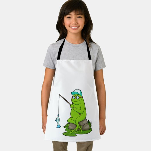 釣り竿と魚で魚釣りとしてカエル エプロン (インサイチュ)