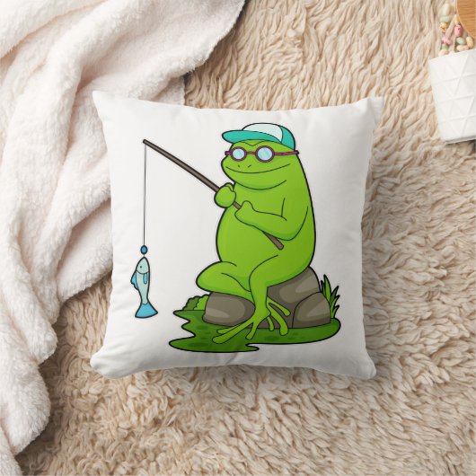 釣り竿と魚で魚釣りとしてカエル クッション (ブランケット)