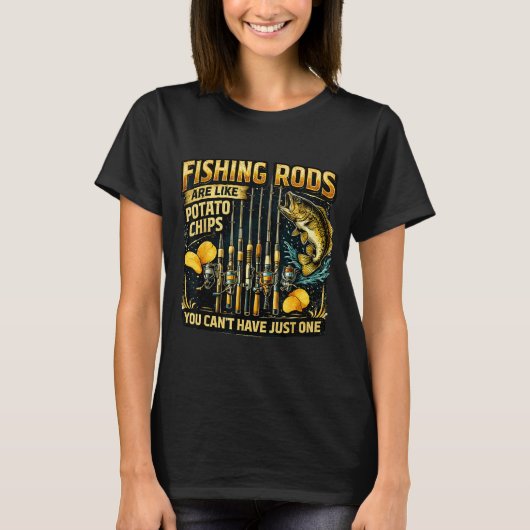釣り竿はポテトチップスのように楽しい釣り Tシャツ (正面)