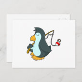 釣り竿を持ったペンギンのフィッシング ポストカード (正面/裏面)