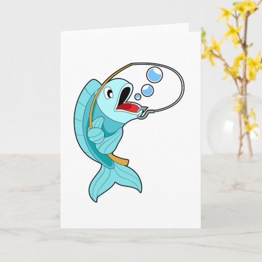 釣り竿を持った魚 カード (黄色い花)