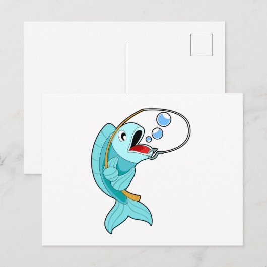 釣り竿を持った魚 ポストカード (正面/裏面)