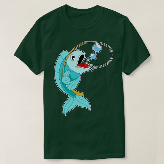 釣り竿を持った魚 Tシャツ (デザイン正面)