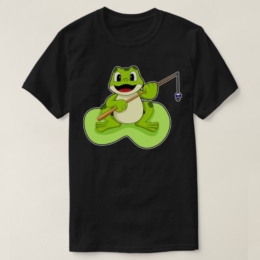 釣り竿を持って釣りをしているカエル2 Tシャツ (デザイン正面)