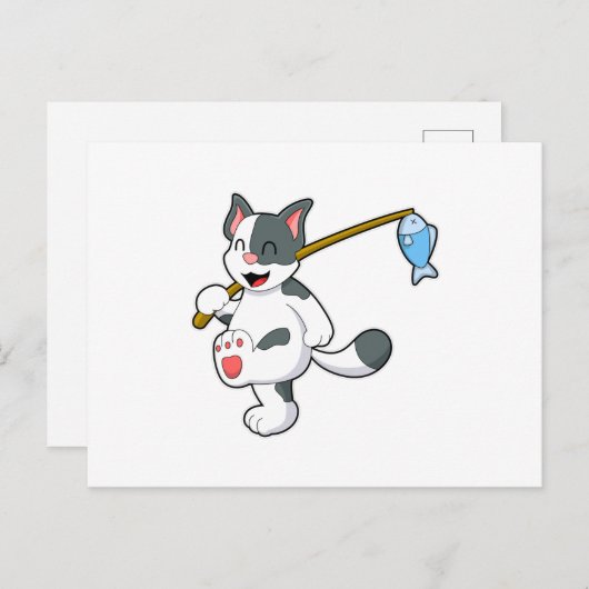 釣り竿を持って釣りをしている猫 ポストカード