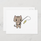 釣り竿を持って釣りをしている猫 ポストカード (正面/裏面)