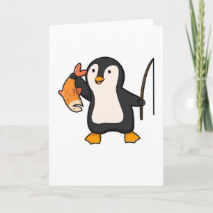 釣り竿を持つペンギンと魚 カード
