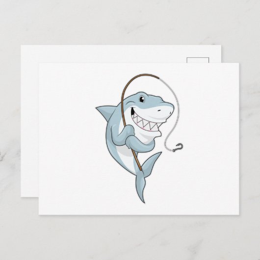 釣り竿を持つ漁師としてのサメ ポストカード (正面/裏面)