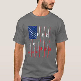 釣り竿 アメリカ国旗 キュート フィッシュ ハンティングギフト Tシャツ