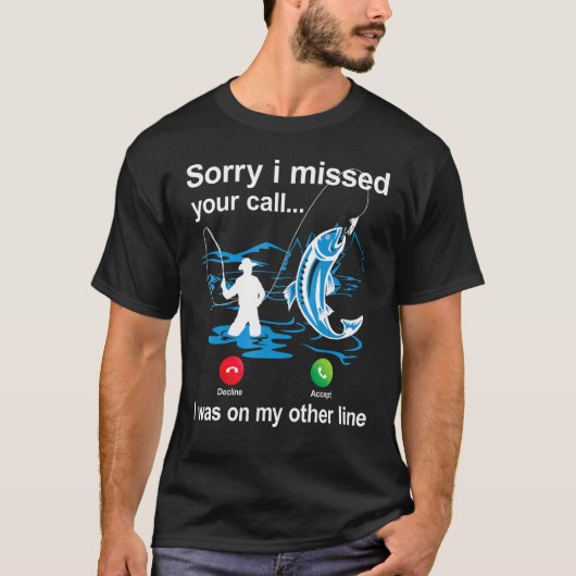釣り糸と魚と漁師の釣り電話 Tシャツ (正面)