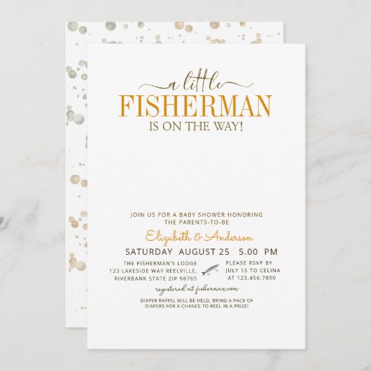 釣り素朴人が赤ちゃんシャワーを浴びる 招待状 (正面/裏面)