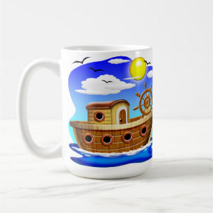 釣り船のキャラクターイラスト コーヒーマグカップ