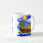 釣り船のキャラクターイラスト コーヒーマグカップ (正面右)