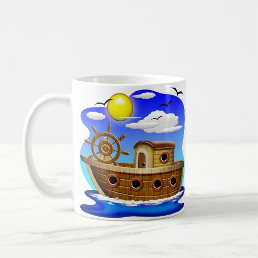 釣り船のキャラクターイラスト コーヒーマグカップ (左)