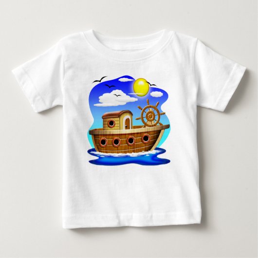釣り船のキャラクターイラスト ベビーTシャツ (正面)