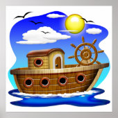 釣り船のキャラクターイラスト ポスター (正面)
