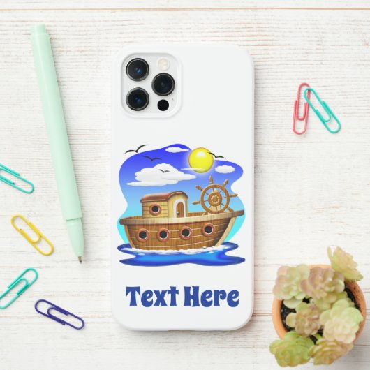 釣り船のキャラクターイラスト iPhoneケース (デスク上)
