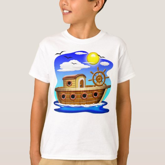 釣り船のキャラクターイラスト Tシャツ (正面)