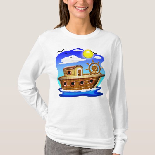 釣り船のキャラクターイラスト Tシャツ (正面)
