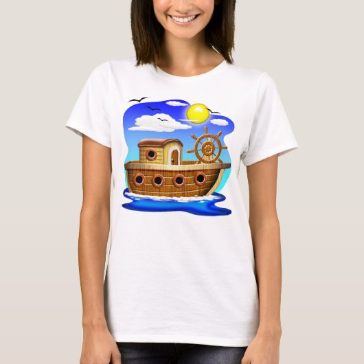 釣り船のキャラクターイラスト Tシャツ (正面)