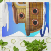 釣り船のキャラクター キッチンタオル (折り畳み)