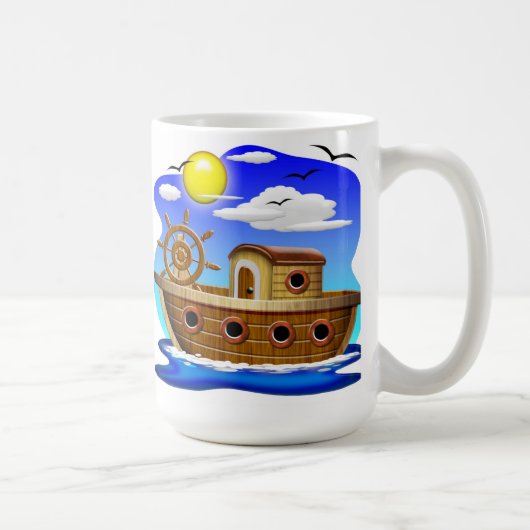 釣り船のキャラクター コーヒーマグカップ (右)
