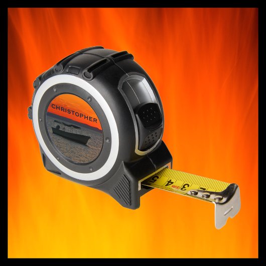 釣り船、オレンジ色の夕焼け空、名前、ギフトツール メジャー