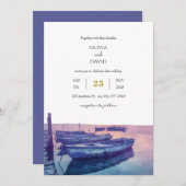 釣り船 紫の夕焼け空 海辺のウェディング 招待状 (正面/裏面)