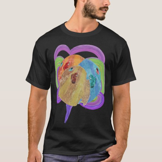 釣り針を持って釣りをするブタ Tシャツ (正面)
