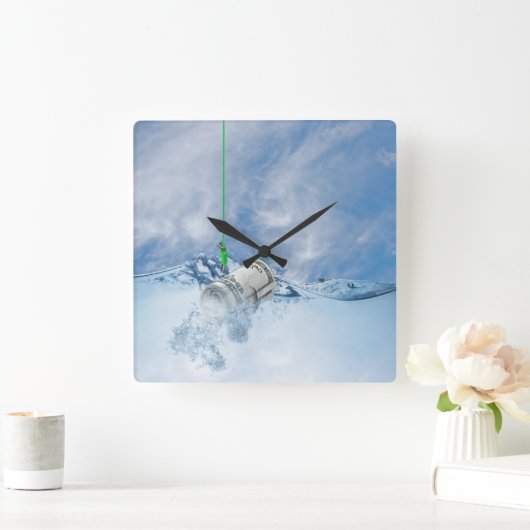 釣り針金 スクエア壁時計 (ホーム)