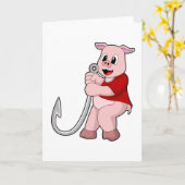 釣り針魚釣りの豚 カード (黄色い花)