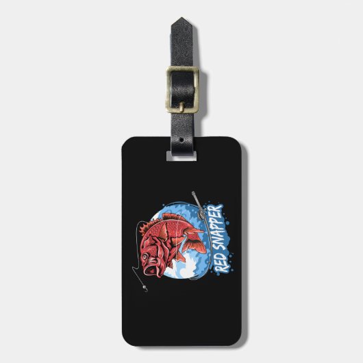 釣り魚の赤いスナッパー – 釣り人のアートワーク – ベクトル ラゲッジタグ (正面縦)