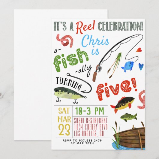 釣り5歳の誕生日 招待状 (正面/裏面)