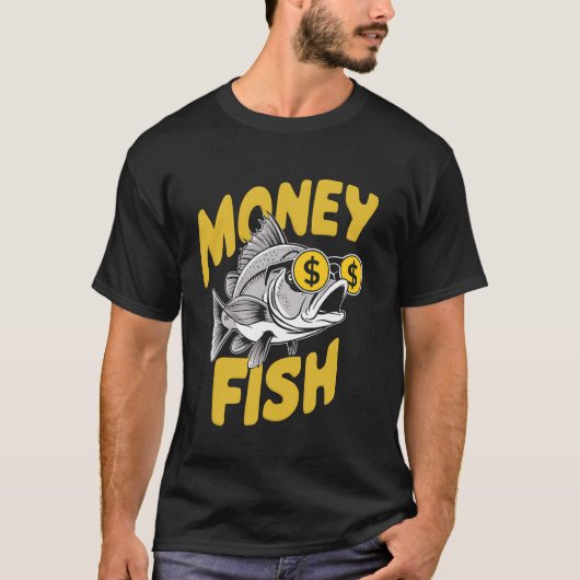 釣り お金 魚 釣り人 面白い プレゼント Tシャツ (正面)