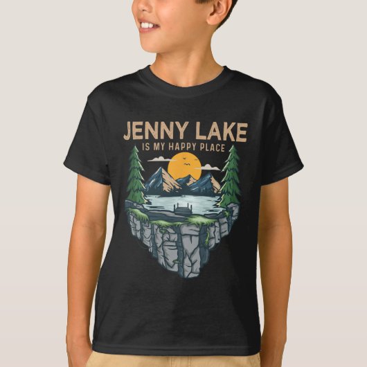 釣り ボート キャンプ - 私の幸せな場所 ジェニー・レイク Tシャツ (正面)