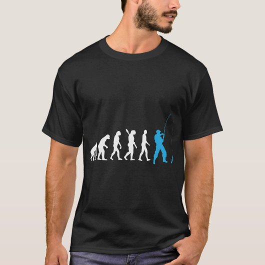 釣り - 人類の進化 / ダーウィン / 青 Tシャツ (正面)