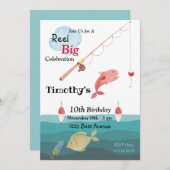 釣り、竿、リール、水の誕生日 招待状 (正面/裏面)