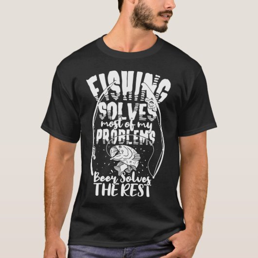 釣り 釣りとビール おもしろ釣り名言Tシャツ Tシャツ (正面)