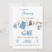 釣り 1歳の誕生日 お魚さんと一緒にお祝い 招待状 (正面)