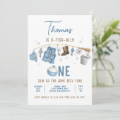 釣り 1歳の誕生日 お魚さんと一緒にお祝い 招待状 (スタンド正面)