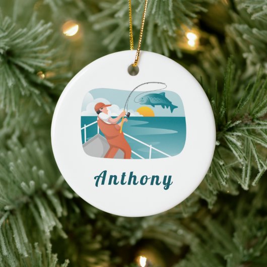 釣モダンり人イラストレーション魚釣り恋人の名前 セラミックオーナメント (ツリー)