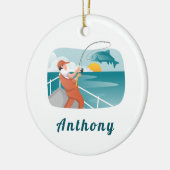 釣モダンり人イラストレーション魚釣り恋人の名前 セラミックオーナメント (左)