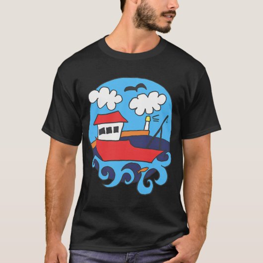 釣竿で釣りをするカエル Tシャツ (正面)
