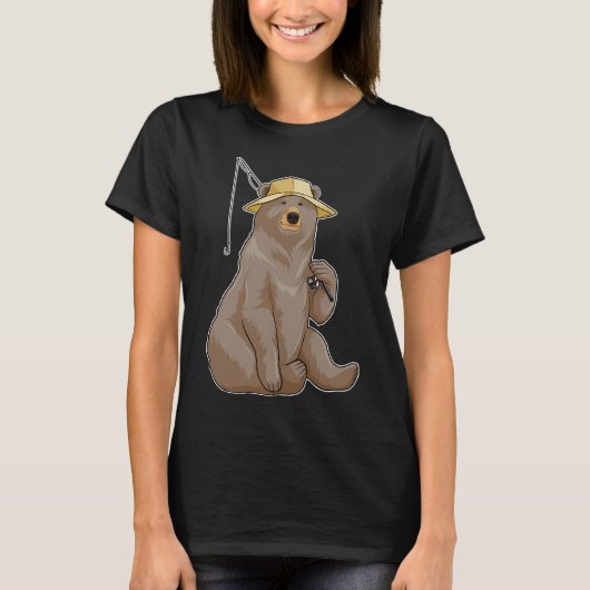 釣竿で釣りをするパンダ Tシャツ (正面)