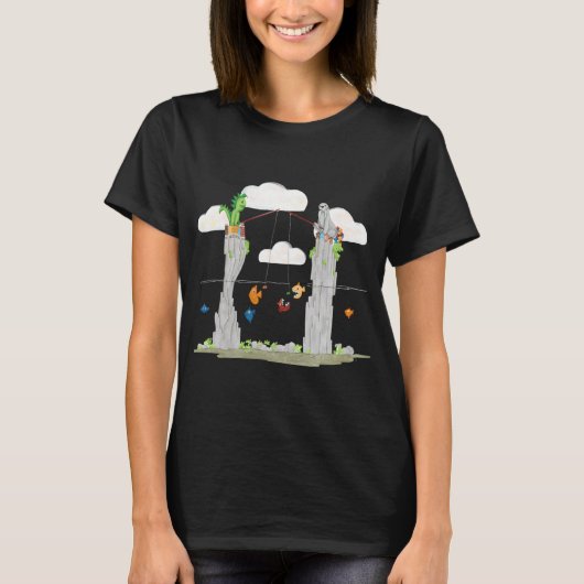 釣竿で釣りをするペンギン Tシャツ (正面)