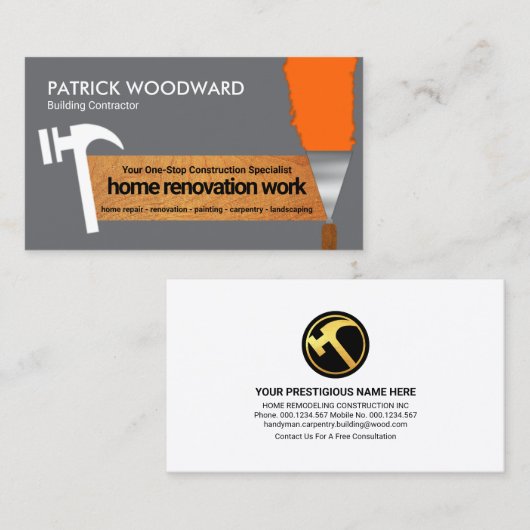 鈍い灰色の壁の明るい絵を描手利屋のツール 名刺 (正面/裏面)