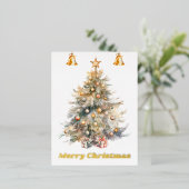 鈴が鳴る水色のクリスマスツリー。 箔シーズンポストカード (立ち正面)